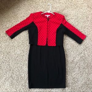 Danny & Nicole 2pc Red & Black Polka Dot Jacket Dress Set Size 8